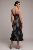 Load image into Gallery viewer, Black and White Spaghetti Straps Mermaid Maxi Polka Dots Dress