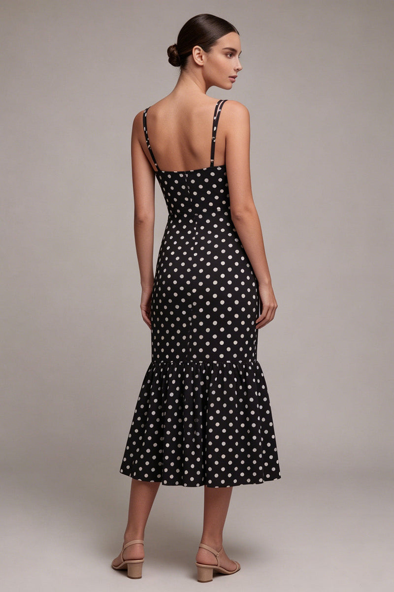 Load image into Gallery viewer, Black and White Spaghetti Straps Mermaid Maxi Polka Dots Dress