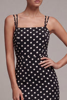Load image into Gallery viewer, Black and White Spaghetti Straps Mermaid Maxi Polka Dots Dress