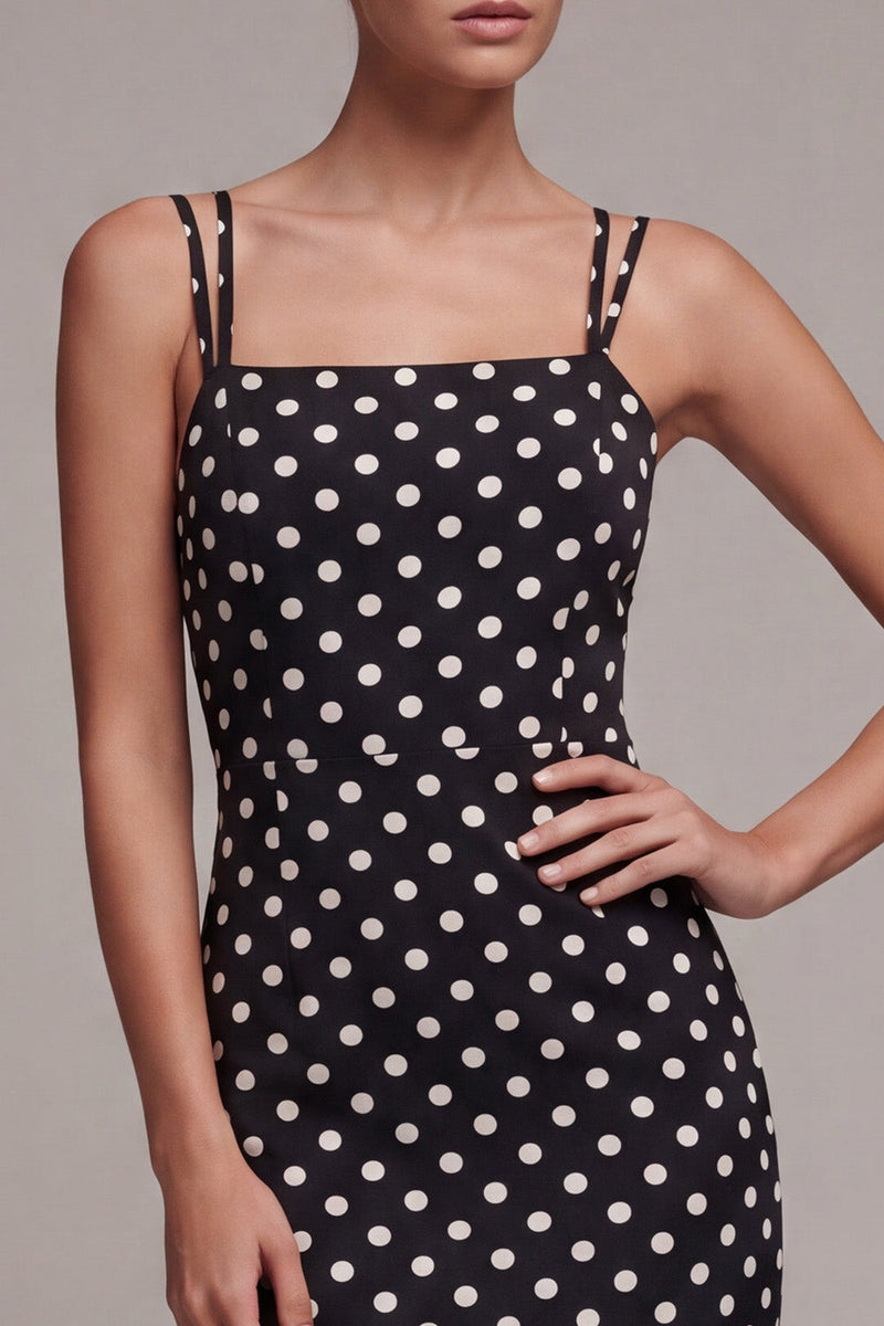 Load image into Gallery viewer, Black and White Spaghetti Straps Mermaid Maxi Polka Dots Dress