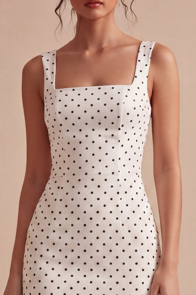 Load image into Gallery viewer, White and Black Bodycon Square Neck Midi Polka Dots Dress