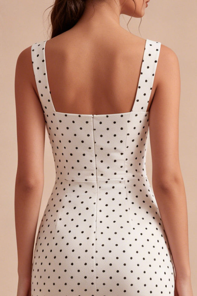 Load image into Gallery viewer, White and Black Bodycon Square Neck Midi Polka Dots Dress