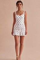 Load image into Gallery viewer, Thick Straps White and Black Short Polka Dots Dress with Ruffles