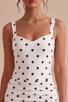 Load image into Gallery viewer, Thick Straps White and Black Short Polka Dots Dress with Ruffles