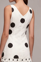 Load image into Gallery viewer, White and Black A Line Cowl Neck Maxi Polka Dots Dress