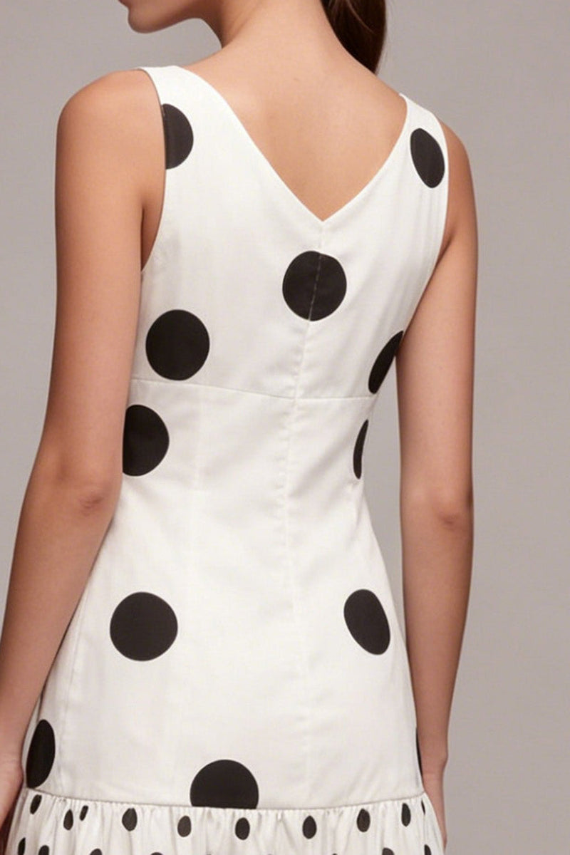 Load image into Gallery viewer, White and Black A Line Cowl Neck Maxi Polka Dots Dress