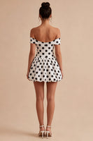 Load image into Gallery viewer, Short White and Black Off the Shoulder Keyhole A Line Polka Dots Dress