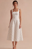 Load image into Gallery viewer, White and Black A Line Thick Straps Maxi Polka Dots Dress