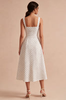 Load image into Gallery viewer, White and Black A Line Thick Straps Maxi Polka Dots Dress
