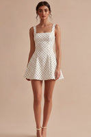 Load image into Gallery viewer, A Line White and Black Thick Straps Short Polka Dots Dress