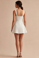 Load image into Gallery viewer, A Line White and Black Thick Straps Short Polka Dots Dress