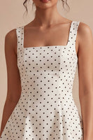 Load image into Gallery viewer, A Line White and Black Thick Straps Short Polka Dots Dress