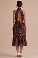 Load image into Gallery viewer, Coffee and White A Line High Neck Maxi Polka Dots Dress