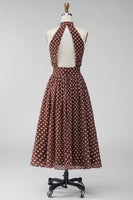 Load image into Gallery viewer, Coffee and White A Line High Neck Maxi Polka Dots Dress