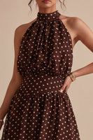 Load image into Gallery viewer, Coffee and White A Line High Neck Maxi Polka Dots Dress