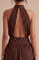 Load image into Gallery viewer, Coffee and White A Line High Neck Maxi Polka Dots Dress