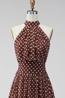 Load image into Gallery viewer, Coffee and White A Line High Neck Maxi Polka Dots Dress