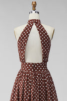 Load image into Gallery viewer, Coffee and White A Line High Neck Maxi Polka Dots Dress