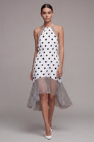 Load image into Gallery viewer, Halter White and Black High Low Polka Dots Dress