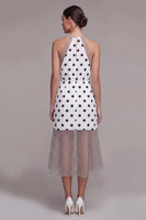 Load image into Gallery viewer, Halter White and Black High Low Polka Dots Dress