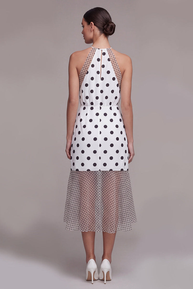 Load image into Gallery viewer, Halter White and Black High Low Polka Dots Dress