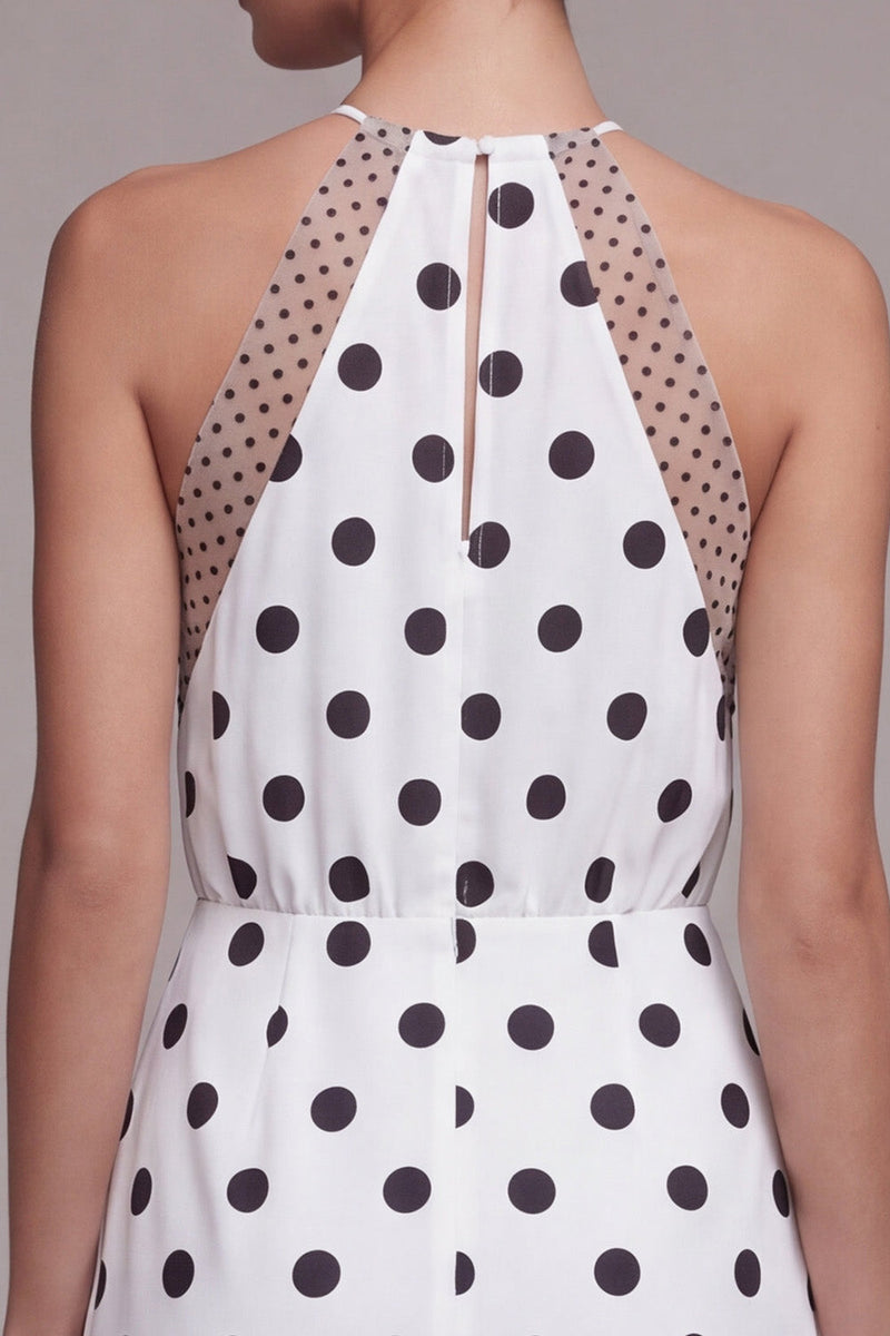 Load image into Gallery viewer, Halter White and Black High Low Polka Dots Dress