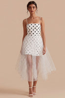 Load image into Gallery viewer, White and Black A Line Spaghetti Straps Maxi Polka Dots Dress
