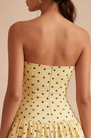 Load image into Gallery viewer, Yellow and Black Strapless A Line Short Polka Dots Dress
