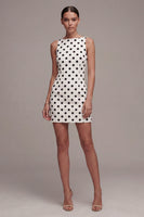 Load image into Gallery viewer, Short White and Black Tight Bateau Neck Polka Dots Dress