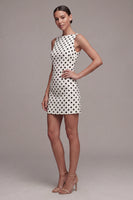 Load image into Gallery viewer, Short White and Black Tight Bateau Neck Polka Dots Dress