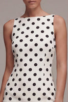 Load image into Gallery viewer, Short White and Black Tight Bateau Neck Polka Dots Dress