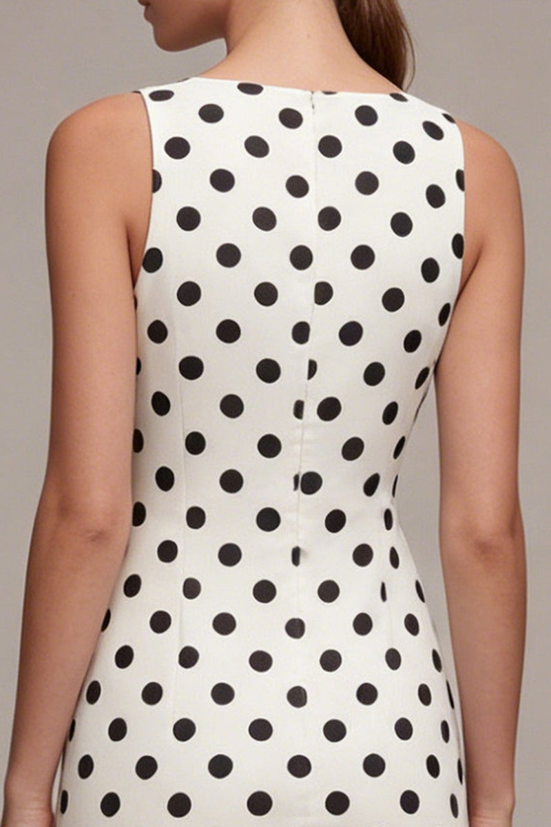 Load image into Gallery viewer, Short White and Black Tight Bateau Neck Polka Dots Dress