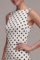 Load image into Gallery viewer, Short White and Black Tight Bateau Neck Polka Dots Dress