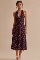 Load image into Gallery viewer, Halter Burgundy and White Maxi A Line Polka Dots Dress