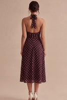 Load image into Gallery viewer, Halter Burgundy and White Maxi A Line Polka Dots Dress