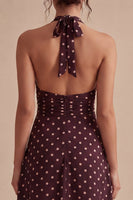 Load image into Gallery viewer, Halter Burgundy and White Maxi A Line Polka Dots Dress