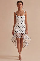 Load image into Gallery viewer, White and Black High Low Thick Straps Polka Dots Dress with Ruffles
