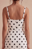 Load image into Gallery viewer, White and Black High Low Thick Straps Polka Dots Dress with Ruffles