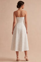 Load image into Gallery viewer, Strapless White and Black A Line Maxi Polka Dots Dress