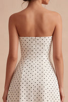 Load image into Gallery viewer, Strapless White and Black A Line Maxi Polka Dots Dress