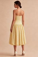 Load image into Gallery viewer, Yellow and Black Maxi A Line Strapless Polka Dots Dress