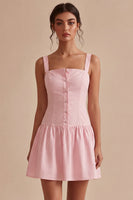 Load image into Gallery viewer, Pink A Line Short Thick Straps Graduation Dress