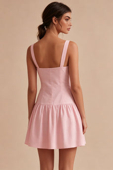 Pink A Line Short Thick Straps Graduation Dress