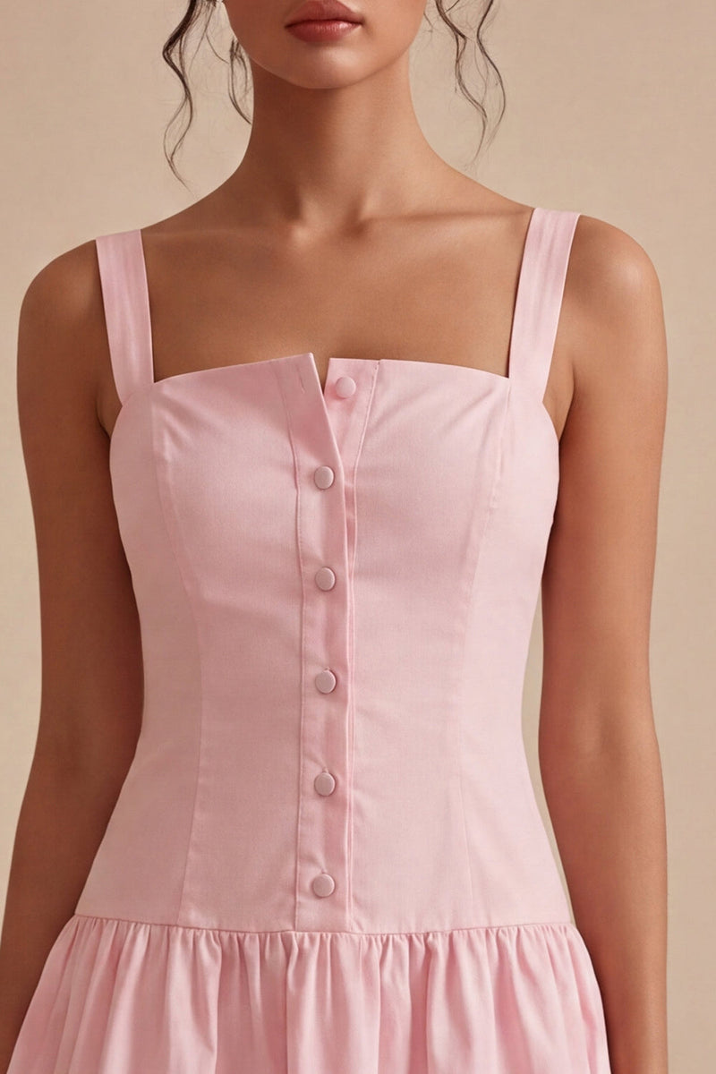 Load image into Gallery viewer, Pink A Line Short Thick Straps Graduation Dress