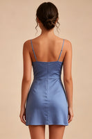 Load image into Gallery viewer, Steel Blue Tight Spaghetti Straps Short Graduation Dress