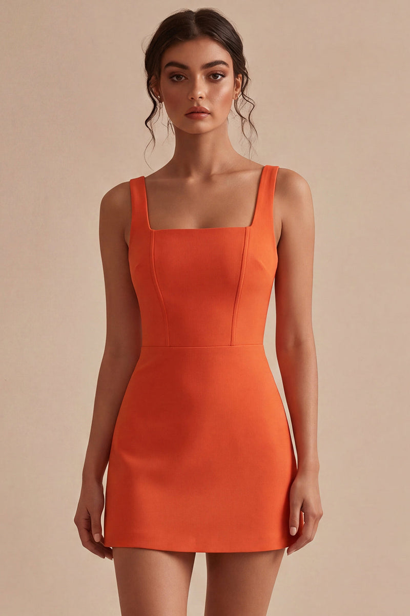 Load image into Gallery viewer, Orange Tight Square Neck Short Graduation Dress