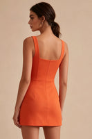 Load image into Gallery viewer, Orange Tight Square Neck Short Graduation Dress