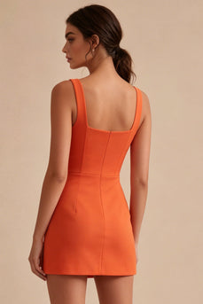 Orange Tight Square Neck Short Graduation Dress
