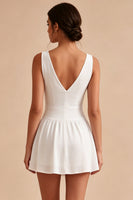 Load image into Gallery viewer, Floral White V-Neck A Line Short Graduation Dress