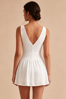 Floral White V-Neck A Line Short Graduation Dress